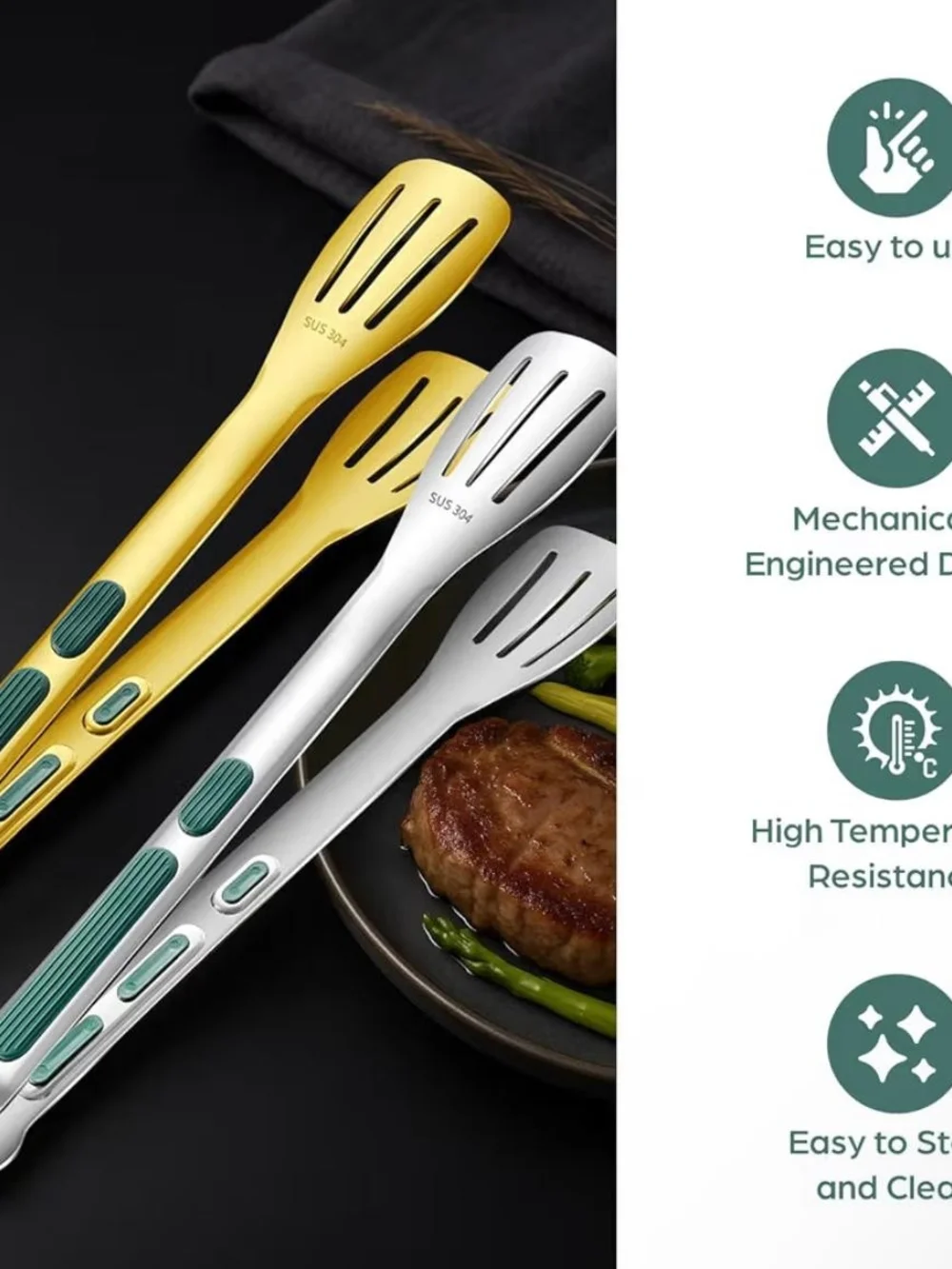 Stainless Steel Slotted Serving Tongs - Gold & Silver